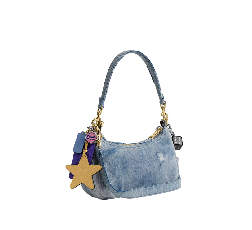 Coach Women's Teri Shoulder Bag In Loved Denim With Charms Gold/Light Indigo