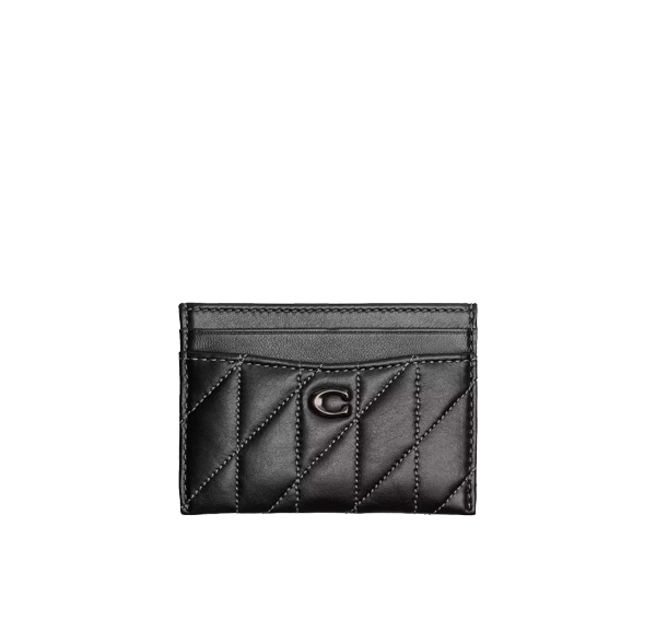Coach Women's Essential Card Case With Pillow Quilting Pewter/Black