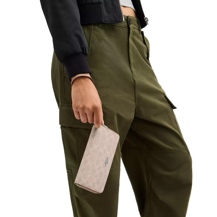 Coach Women's Long Zip Around Wallet With Detachable Card Case In Signature Canvas Silver/Sand/Taupe