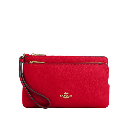 Coach Women's Double Zip Wallet Gold/Bold Red