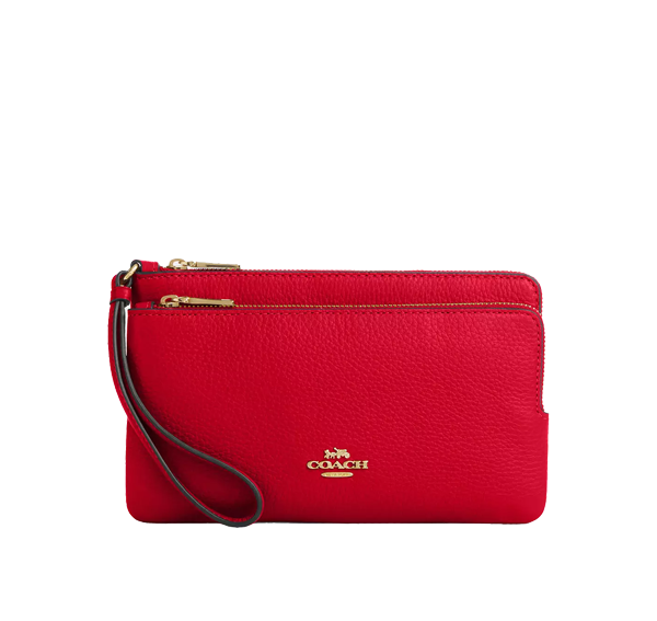 Coach Women's Double Zip Wallet Gold/Bold Red