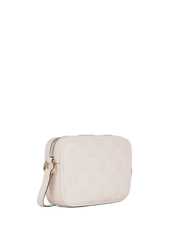 Michael Kors Women's Jet Set Travel Large Logo Debossed Camera Crossbody Bag Light Cream/Gold