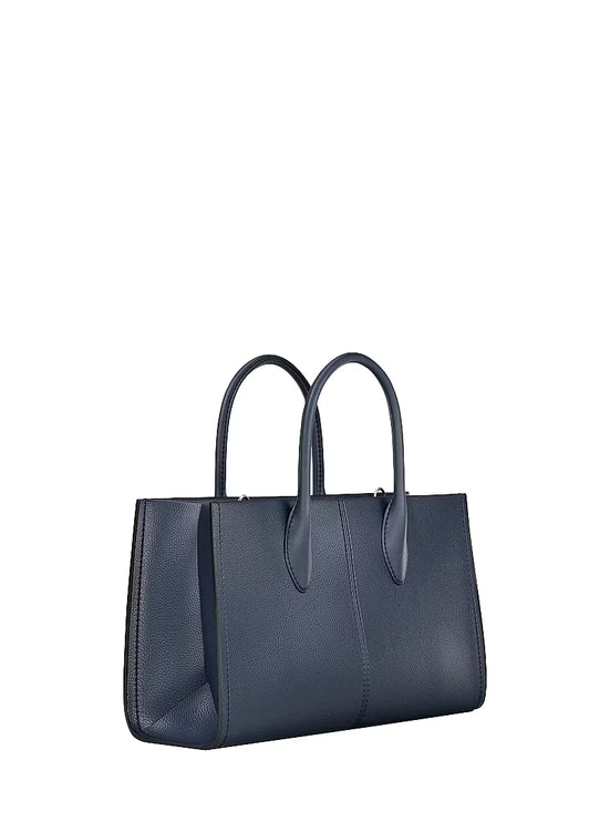 Michael Kors Women's Mirella Medium Pebbled Leather Satchel Bag Navy/Silver