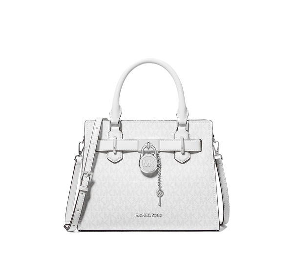 Michael Kors Women's Hamilton Small Signature Logo Satchel Optic White