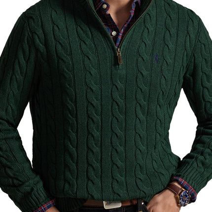 Polo Ralph Lauren Men's Cable-Knit Cotton Quarter-Zip Sweater Scotch Pine Heather