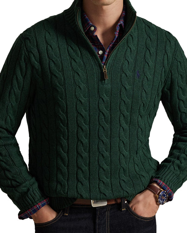 Polo Ralph Lauren Men's Cable-Knit Cotton Quarter-Zip Sweater Scotch Pine Heather