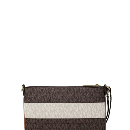 Michael Kors Women's Jet Set Travel Small Striped Signature Logo Convertible Wristlet Vanilla/Luggage/Gold