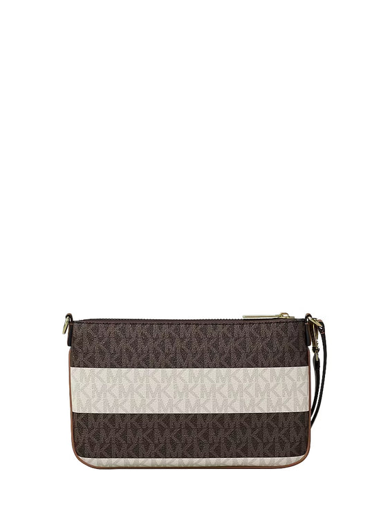 Michael Kors Women's Jet Set Travel Small Striped Signature Logo Convertible Wristlet Vanilla/Luggage/Gold