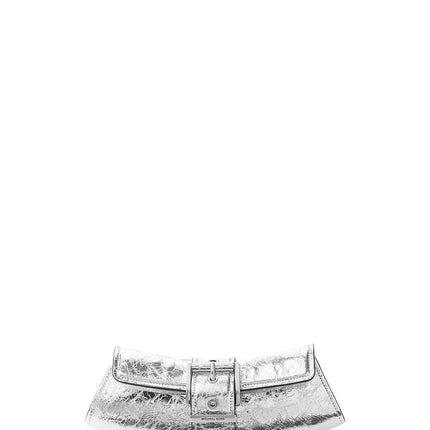 Michael Kors Women's Colby Small Crackled Metallic Leather Convertible Clutch Silver