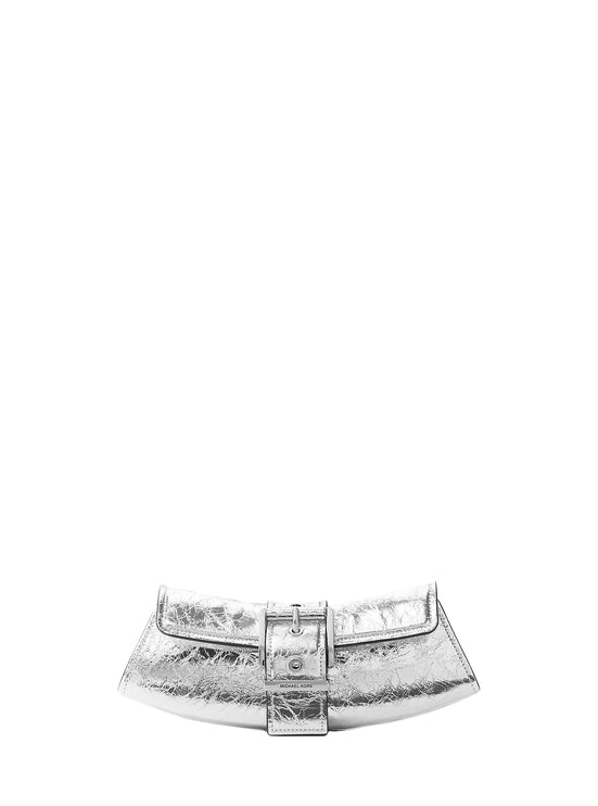 Michael Kors Women's Colby Small Crackled Metallic Leather Convertible Clutch Silver