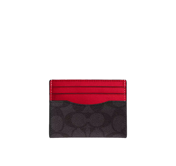 Coach Women's Slim Id Card Case In Signature Canvas Walnut/Bold Red