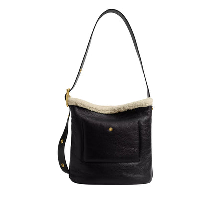 Coach Women's Bleecker Bucket Bag In Shearling Brass/Black Natural