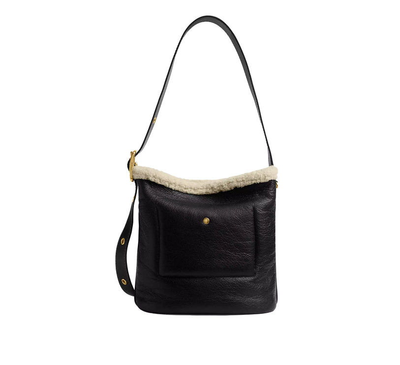 Coach Women's Bleecker Bucket Bag In Shearling Brass/Black Natural