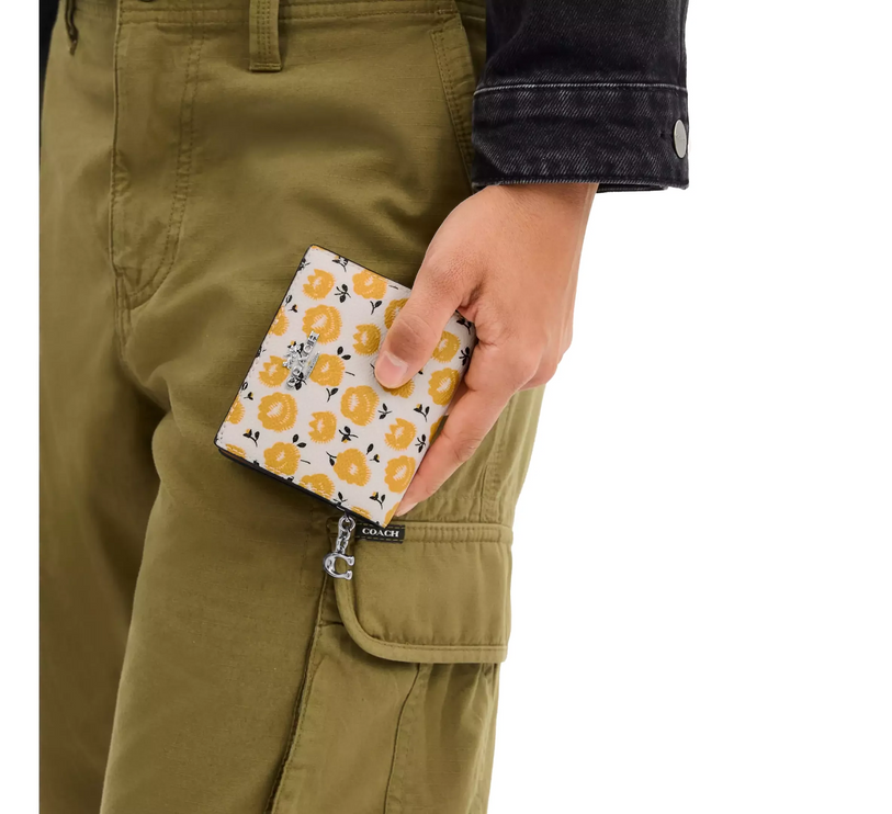 Coach Women's Snap Wallet With Floral Print Silver/Chalk/Buttercup Multi