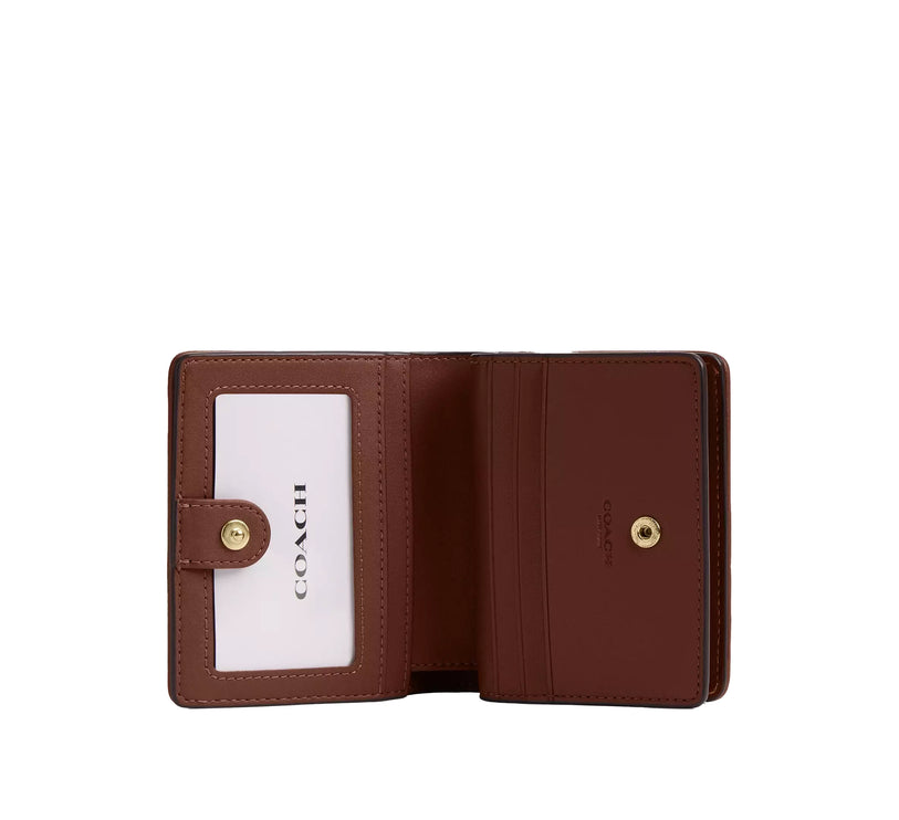 Coach Women's Snap Wallet In Signature Chenille Gold/Light Khaki/Vintage Brown