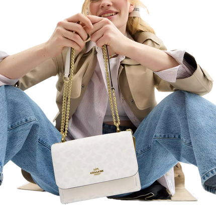 Coach Women's Klare Crossbody Bag In Signature Canvas Gold/White/Chalk