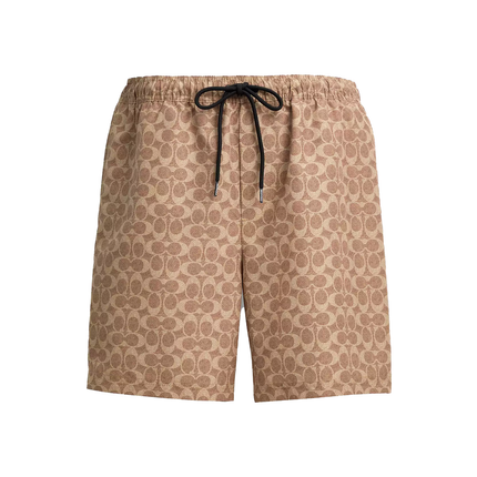 Coach Men's Signature Swim Trunks In Recycled Polyester Tan Signature