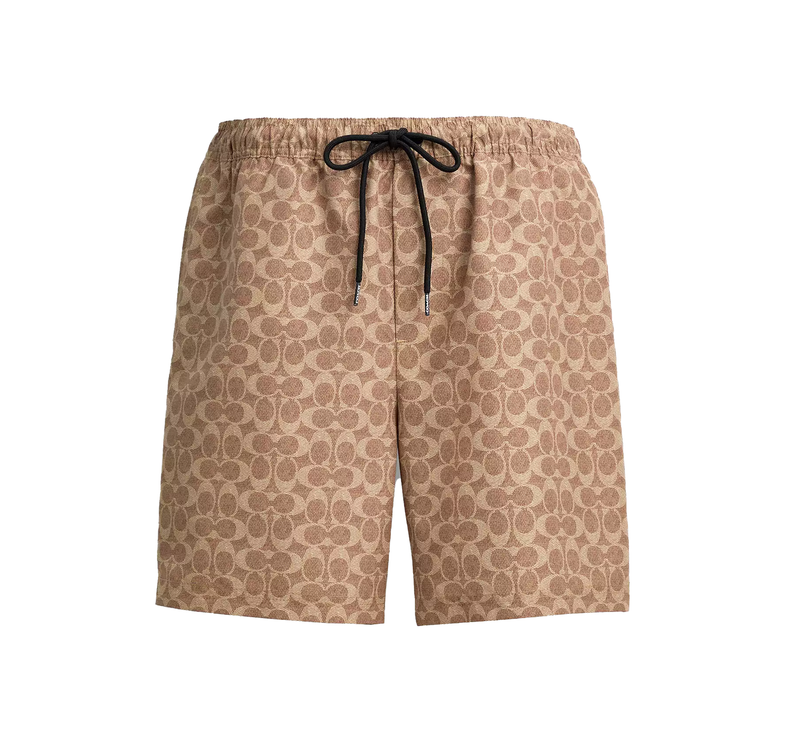 Coach Men's Signature Swim Trunks In Recycled Polyester Tan Signature