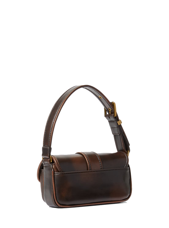 Michael Kors Women's Colby Extra-Small Burnished Leather Shoulder Bag Chocolate