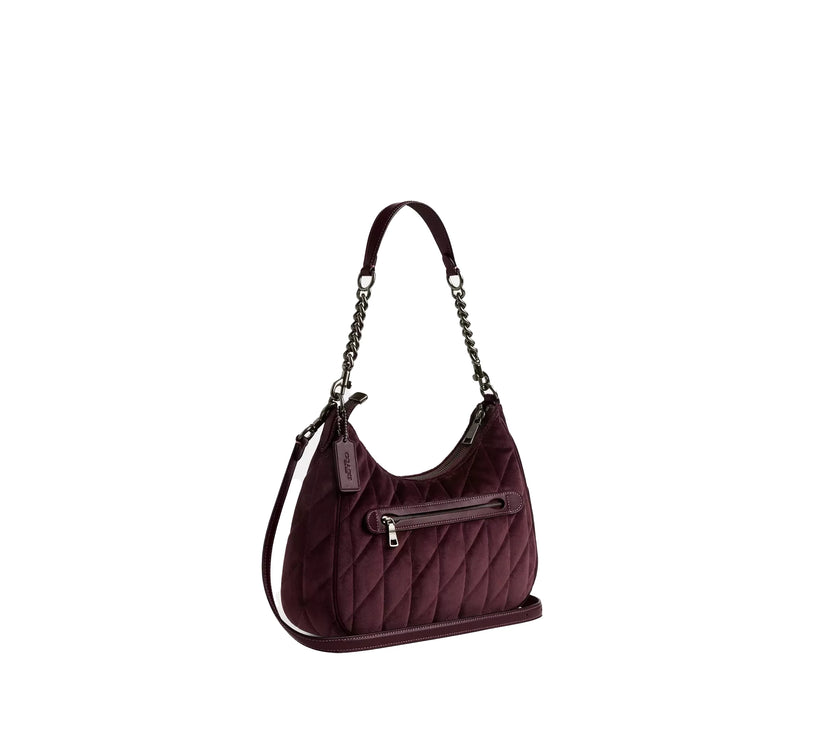 Coach Women's Teri Hobo Bag In Organic Cotton With Quilting Gunmetal/Burgundy