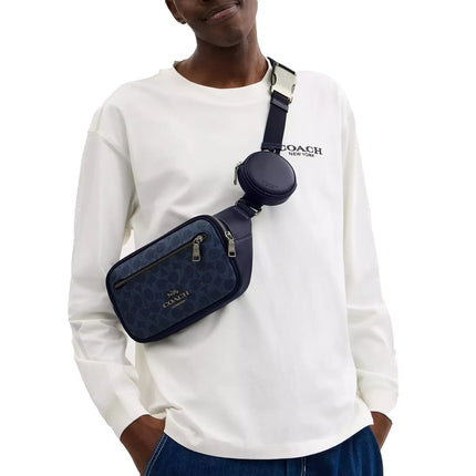 Coach Unisex Elias Belt Bag In Signature Canvas Gunmetal/Denim/Midnight Navy