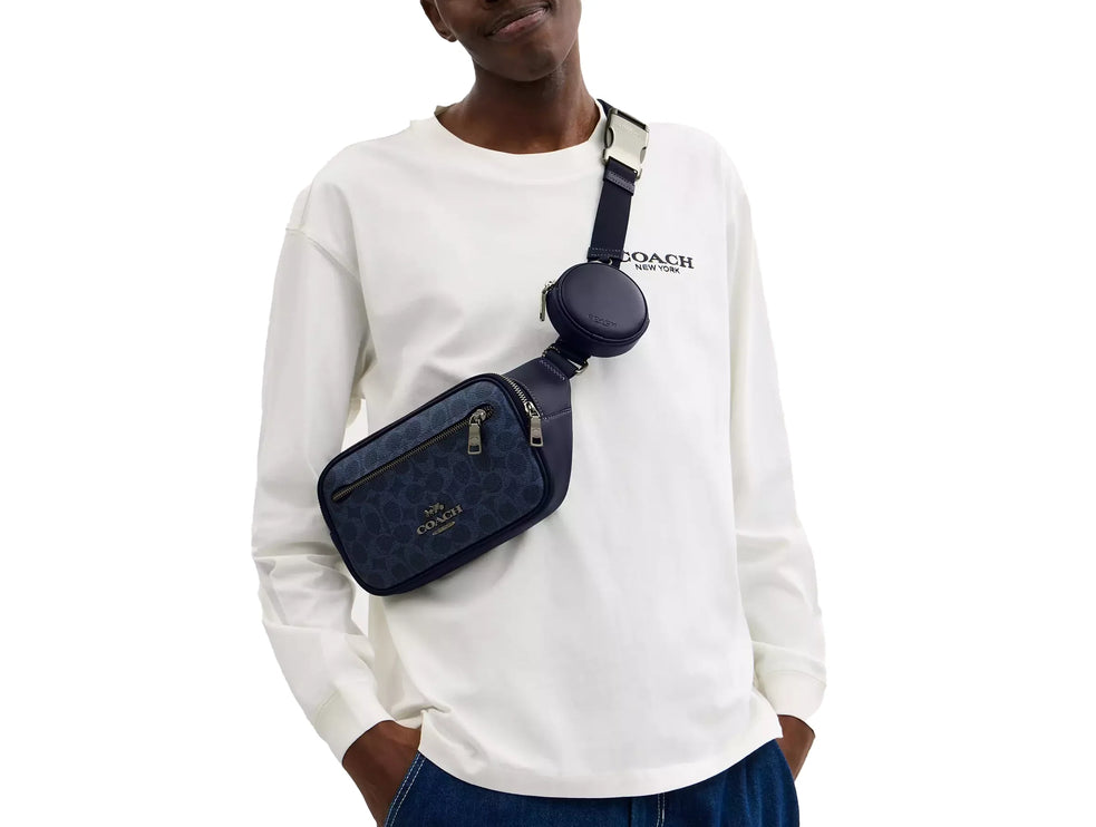 Coach Unisex Elias Belt Bag In Signature Canvas Gunmetal/Denim/Midnight Navy