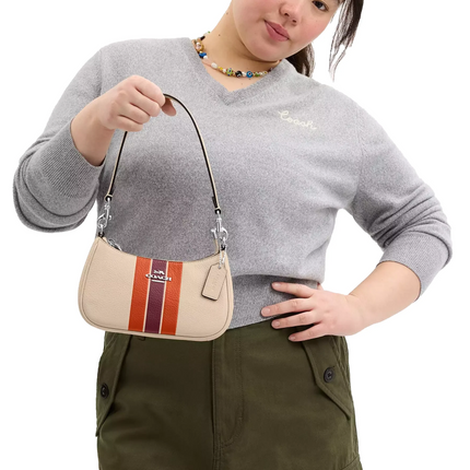 Coach Women's Teri Mini Crossbody Bag With Stripe Silver/Ivory Multi
