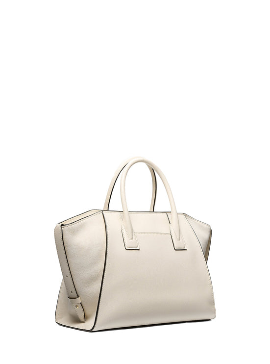 Michael Kors Women's Avril Large Leather and Suede Satchel Light Cream/Gold