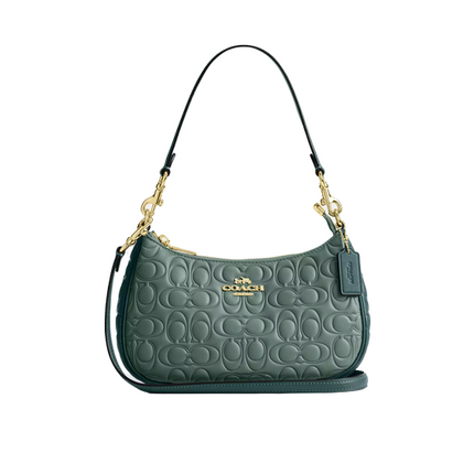 Coach Women's Teri Shoulder Bag In Blocked Signature Leather Gold/Sage/Dark Turquoise