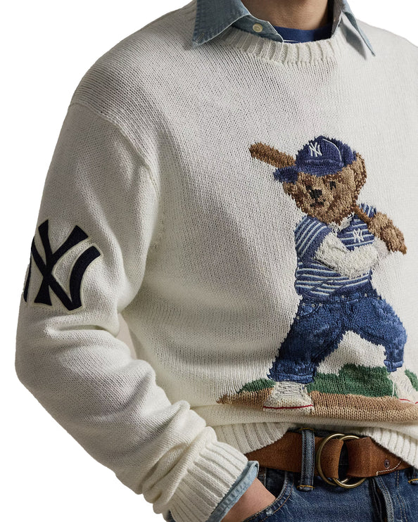 Polo Ralph Lauren Men's Polo Ralph Lauren Yankees Bear Sweater Deckwash White Combo