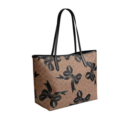 Coach Women's City Tote Bag In Signature Canvas With Bow Print Silver/Tan/Black Multi