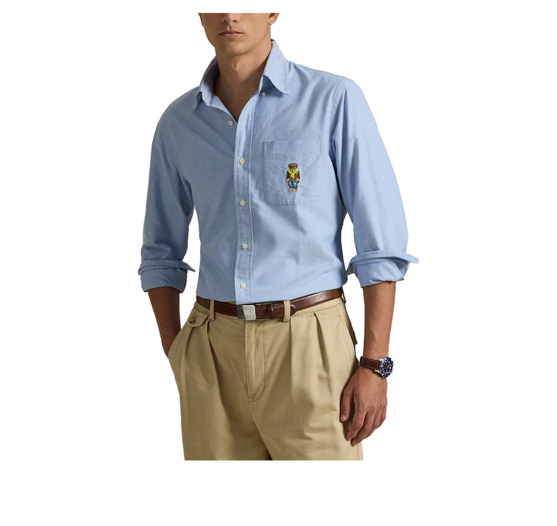 Polo Ralph Lauren Men's Classic Fit Polo Bear Oxford Shirt Blue Heritage Bear