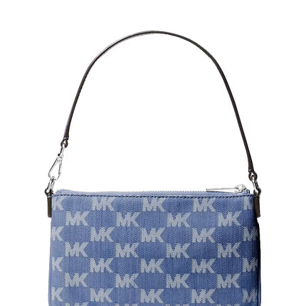 Michael Kors Women's Jet Set Travel Small Logo Jacquard Denim Wristlet Denim/Silver