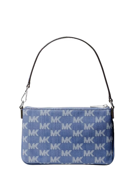 Michael Kors Women's Jet Set Travel Small Logo Jacquard Denim Wristlet Denim/Silver