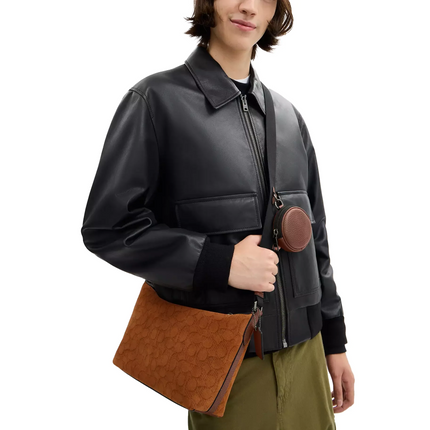 Coach Unisex Small Finn Crossbody Bag With Pouch In Signature Suede Qb/Caramel Sable