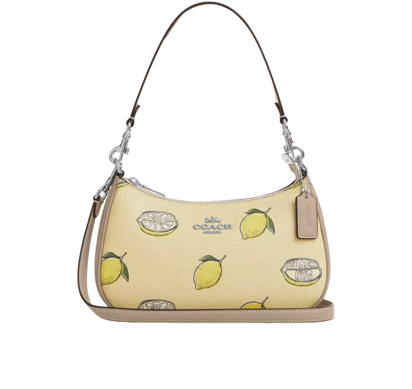 Coach Women's Teri Shoulder Bag With Lemon Print Silver/Garden Glade Multi