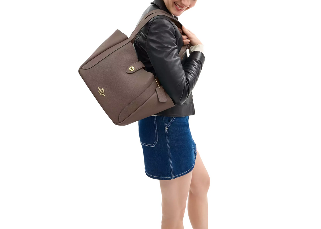 Coach Women's Hadley Turnlock Tote Bag Gold/Dark Stone