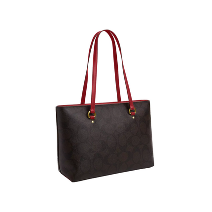 Coach Women's Station Tote Bag In Maxi Signature Canvas Im/Walnut/True Red