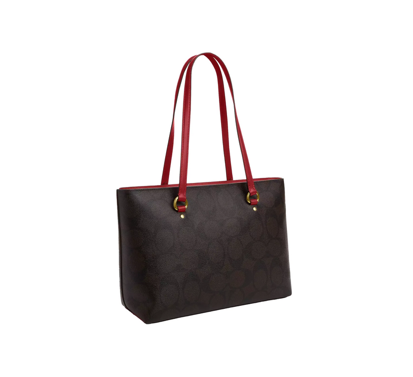 Coach Women's Station Tote Bag In Maxi Signature Canvas Im/Walnut/True Red