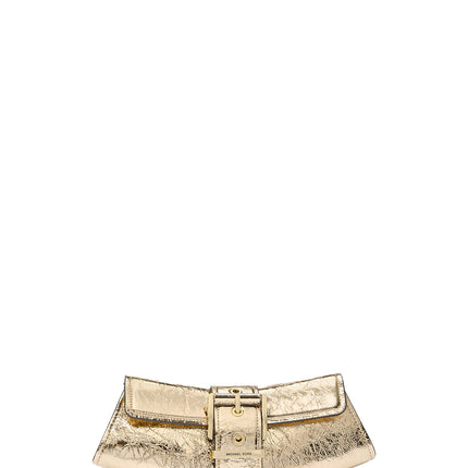 Michael Kors Women's Colby Small Crackled Metallic Leather Convertible Clutch Pale Gold