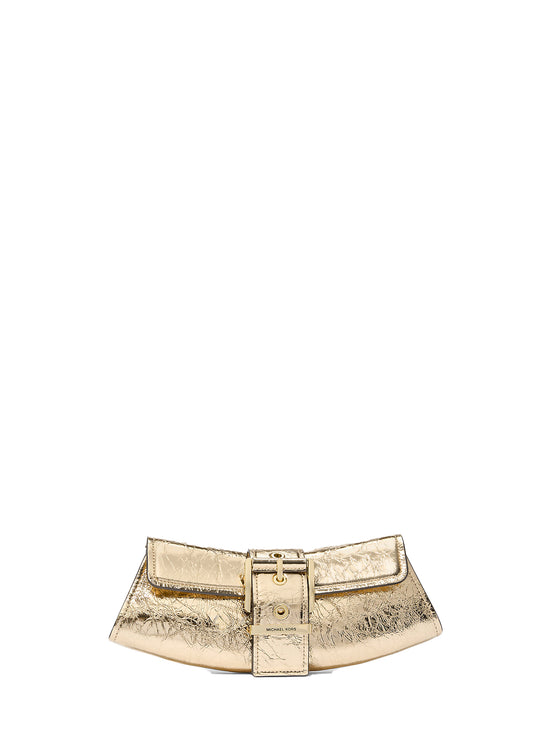 Michael Kors Women's Colby Small Crackled Metallic Leather Convertible Clutch Pale Gold