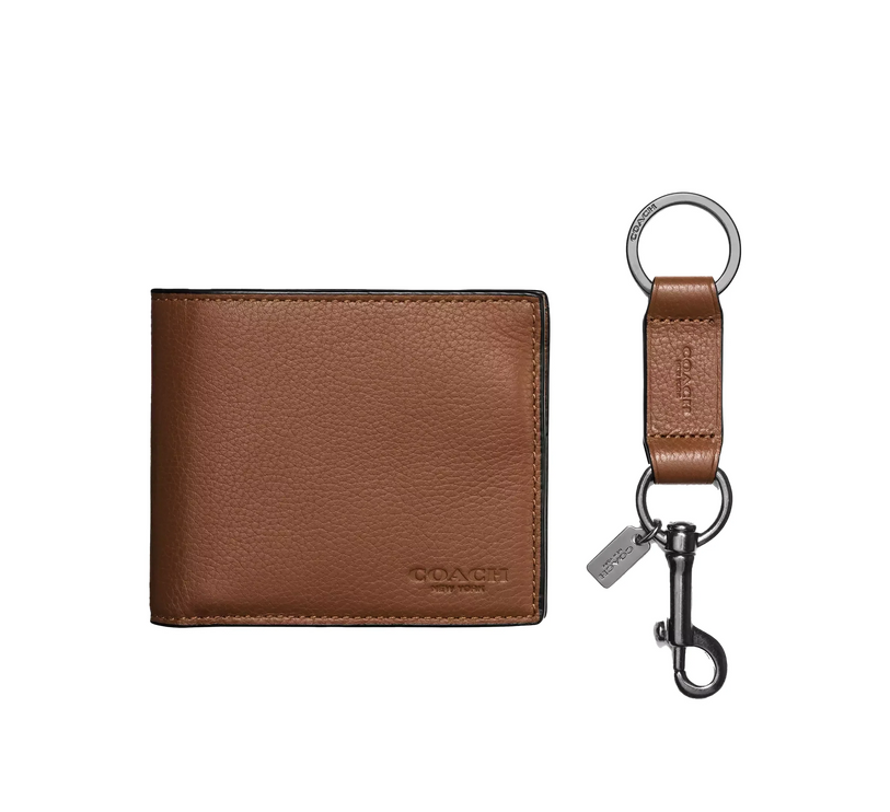 Coach Men's Boxed 3 In 1 Wallet Gift Set Dark Saddle