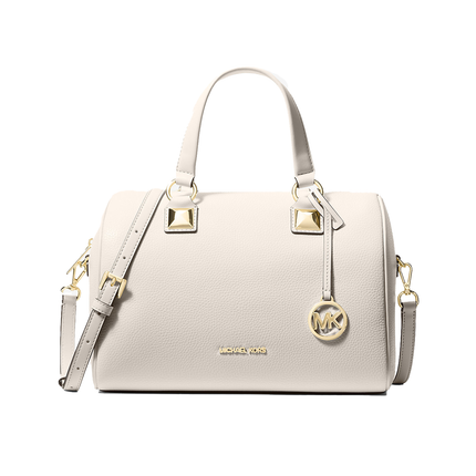 Michael Kors Women's Grayson Medium Pebbled Leather Duffel Bag Light Cream/Gold
