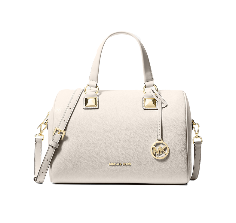 Michael Kors Women's Grayson Medium Pebbled Leather Duffel Bag Light Cream/Gold