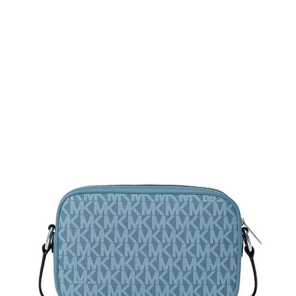 Michael Kors Women's Jet Set Travel Small Signature Logo Camera Crossbody Bag Denim/Silver