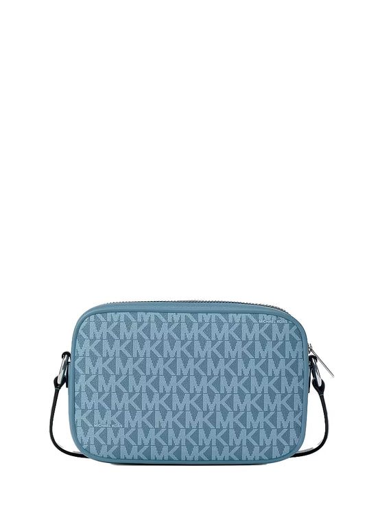 Michael Kors Women's Jet Set Travel Small Signature Logo Camera Crossbody Bag Denim/Silver