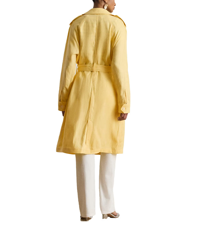 Polo Ralph Lauren Women's Double-Breasted Linen Trench Coat Lemon Sorbet
