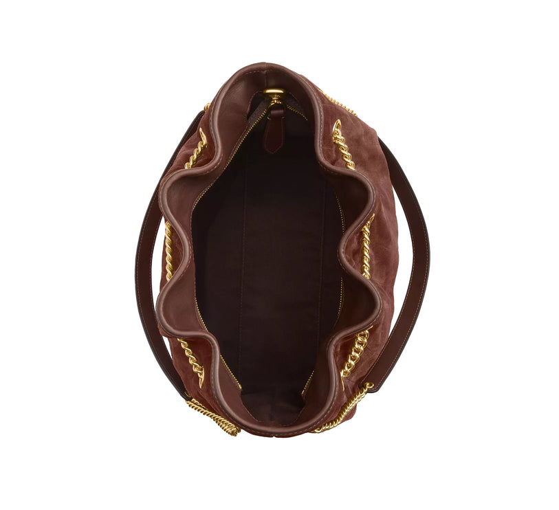 Coach Women's Evelyn Large Shoulder Bag With Quilting Suede/Gold