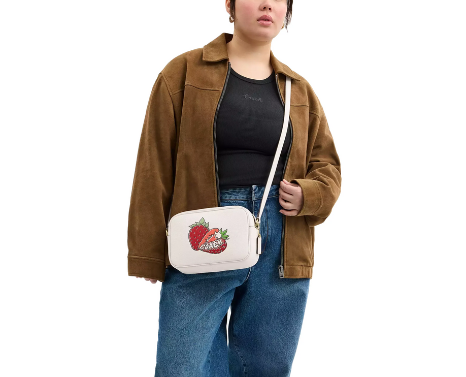Coach Women's Jamie Camera Bag With Strawberry Graphic Gold/Chalk Multi