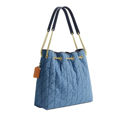 Coach Women's Evelyn Large Shoulder Bag In Regenerative Cotton With Quilting Gold/Indigo